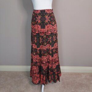 Biographie Ruffle Tiered Pink &  Brown Patternen Maxi Skirt Size XL